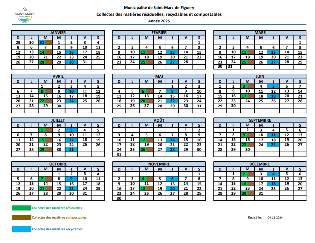 Calendrier des collectes 2025